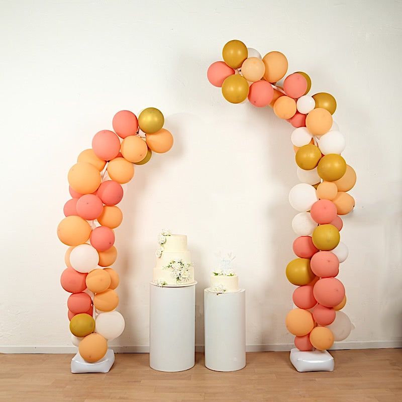 2 White Half Arch Balloon Tower Columns with Water Fillable Base