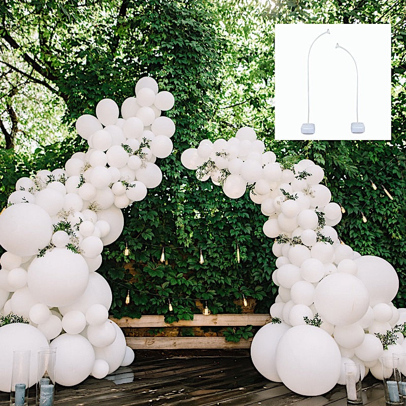 2 White Half Arch Balloon Tower Columns with Water Fillable Base