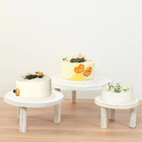 3 Whitewash Wooden Pedestal Cupcake Display Stands with Removable Legs