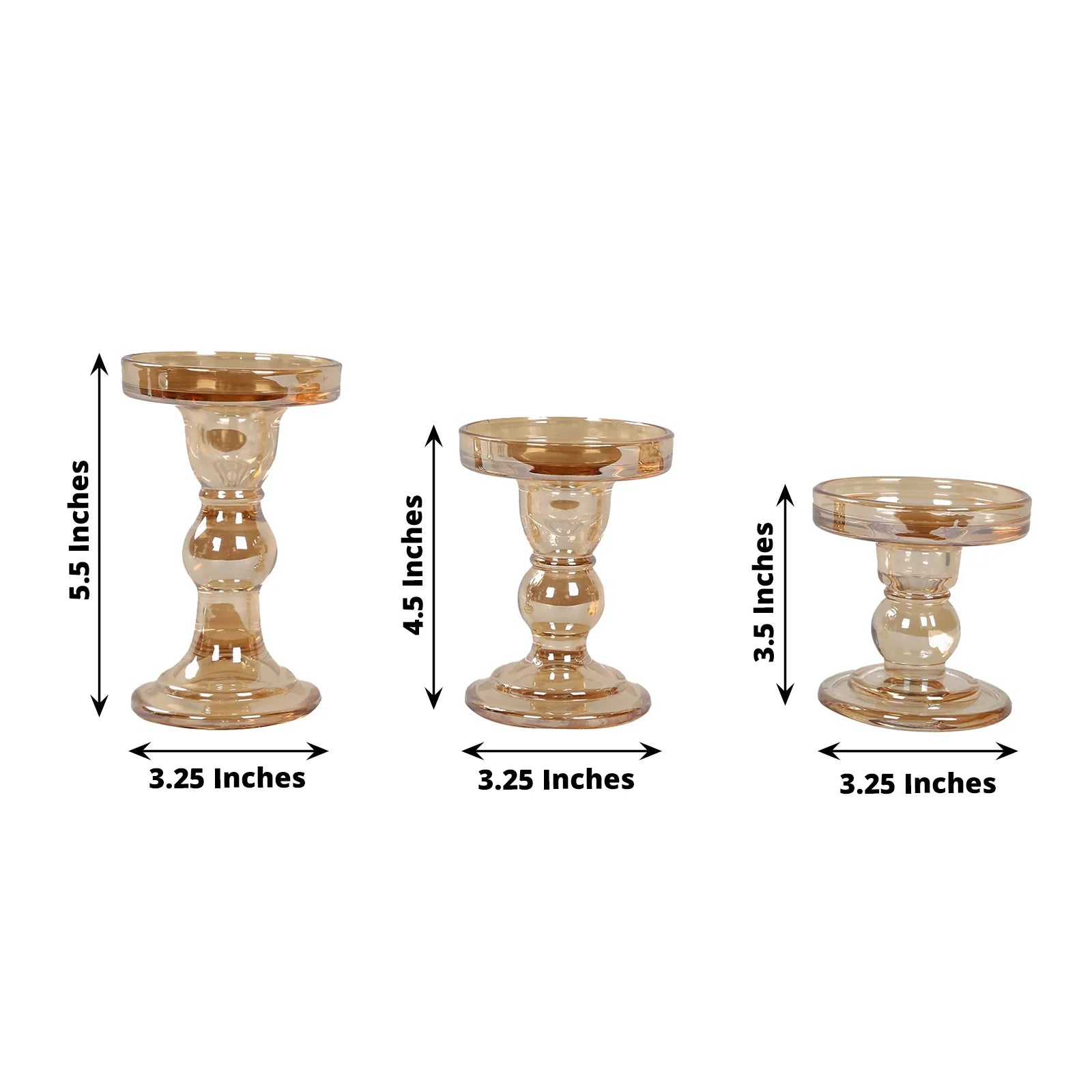 3 Premium Glass Pillar Tea Light Holders Candle Holders with Round Tray