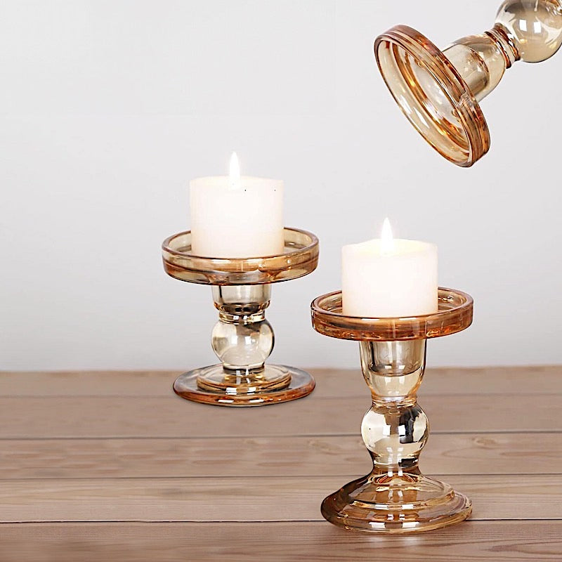 3 Premium Glass Pillar Tea Light Holders Candle Holders with Round Tray