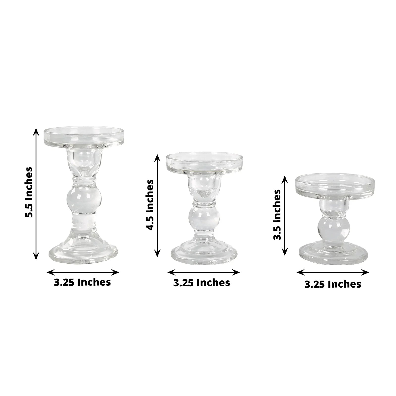 3 Premium Glass Pillar Tea Light Holders Candle Holders with Round Tray