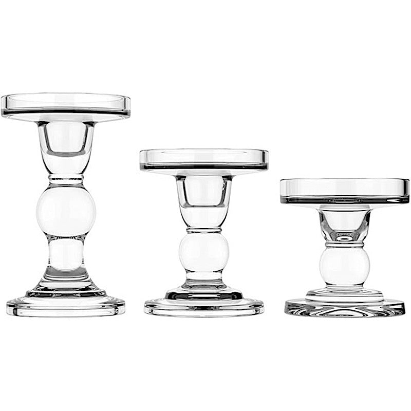 3 Premium Glass Pillar Tea Light Holders Candle Holders with Round Tray