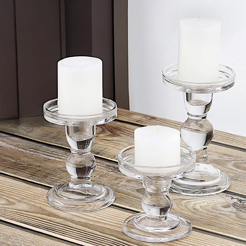 3 Premium Glass Pillar Tea Light Holders Candle Holders with Round Tray