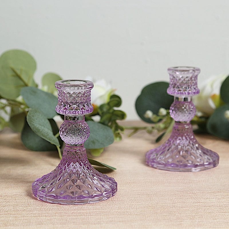 6 Reversible 4 in Glass Votive Taper Candle Holders with Diamond Pattern