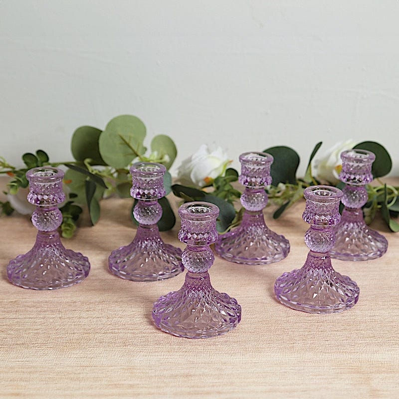 6 Reversible 4 in Glass Votive Taper Candle Holders with Diamond Pattern