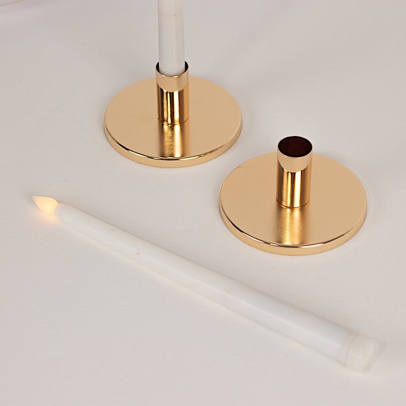 2 Gold Round Metal Taper Candle Holders