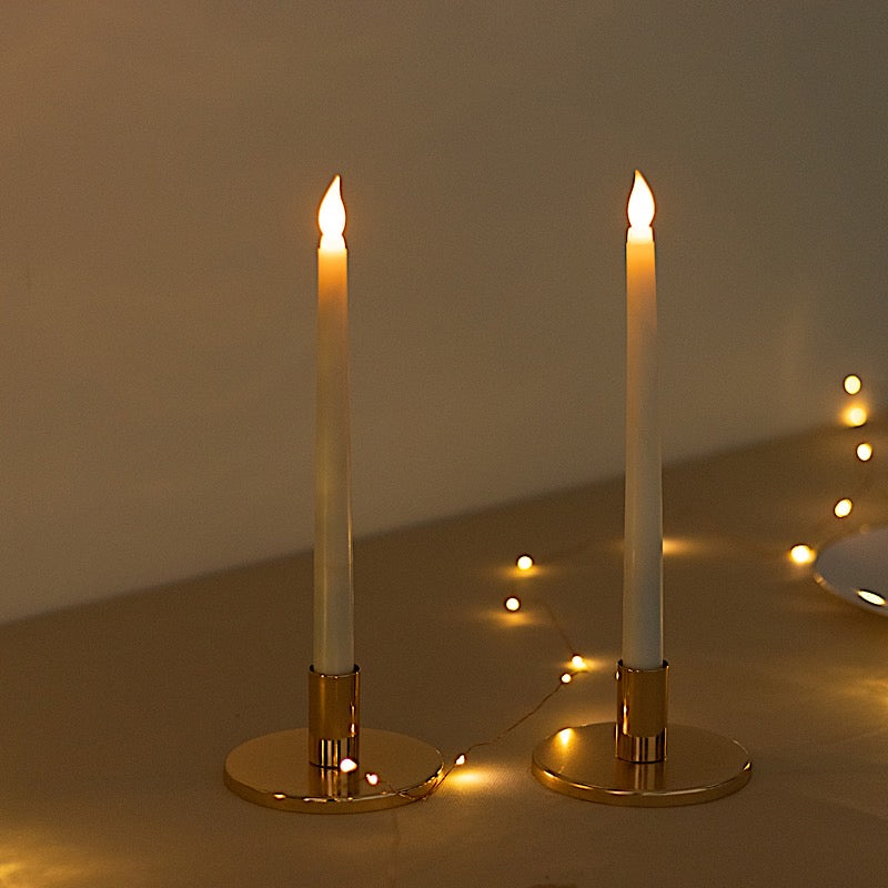 2 Gold Round Metal Taper Candle Holders