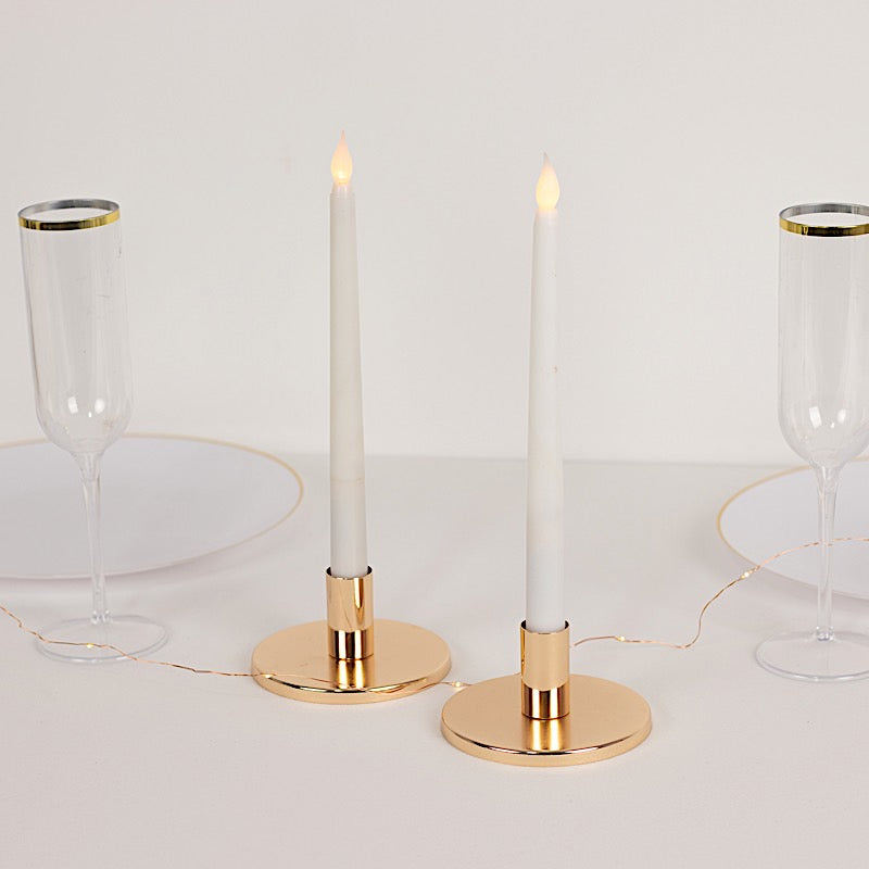 2 Gold Round Metal Taper Candle Holders