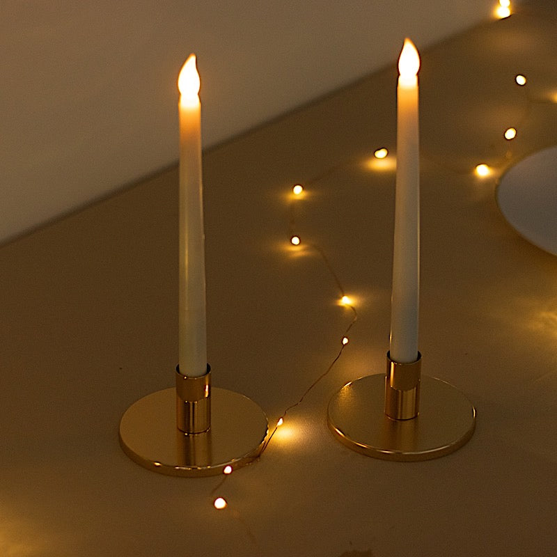 2 Gold Round Metal Taper Candle Holders