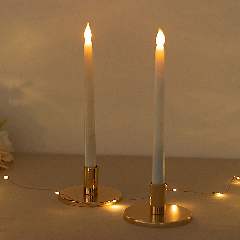 2 Gold Round Metal Taper Candle Holders