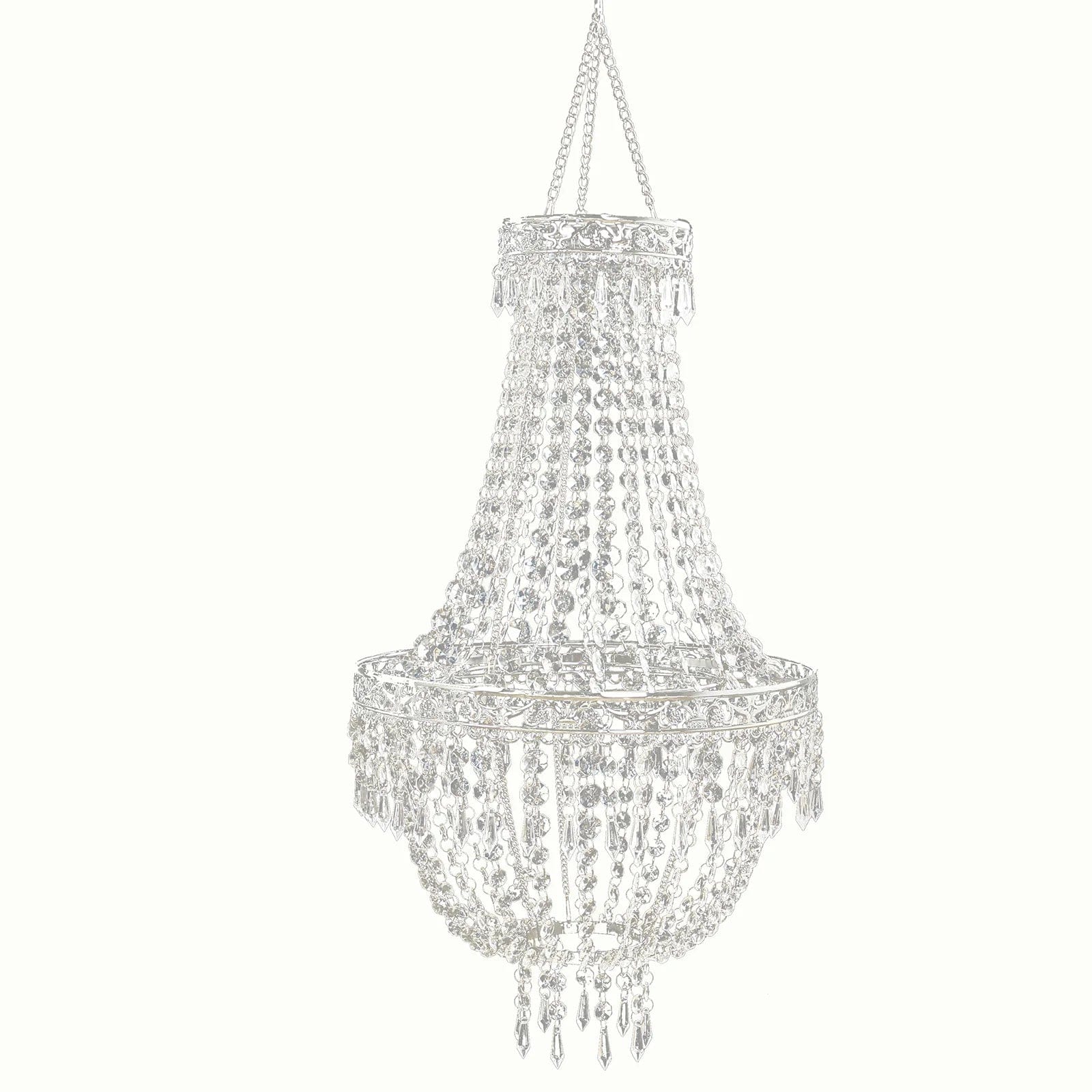 Clear Beaded Crystal Chandelier with Ornate Metal Frame