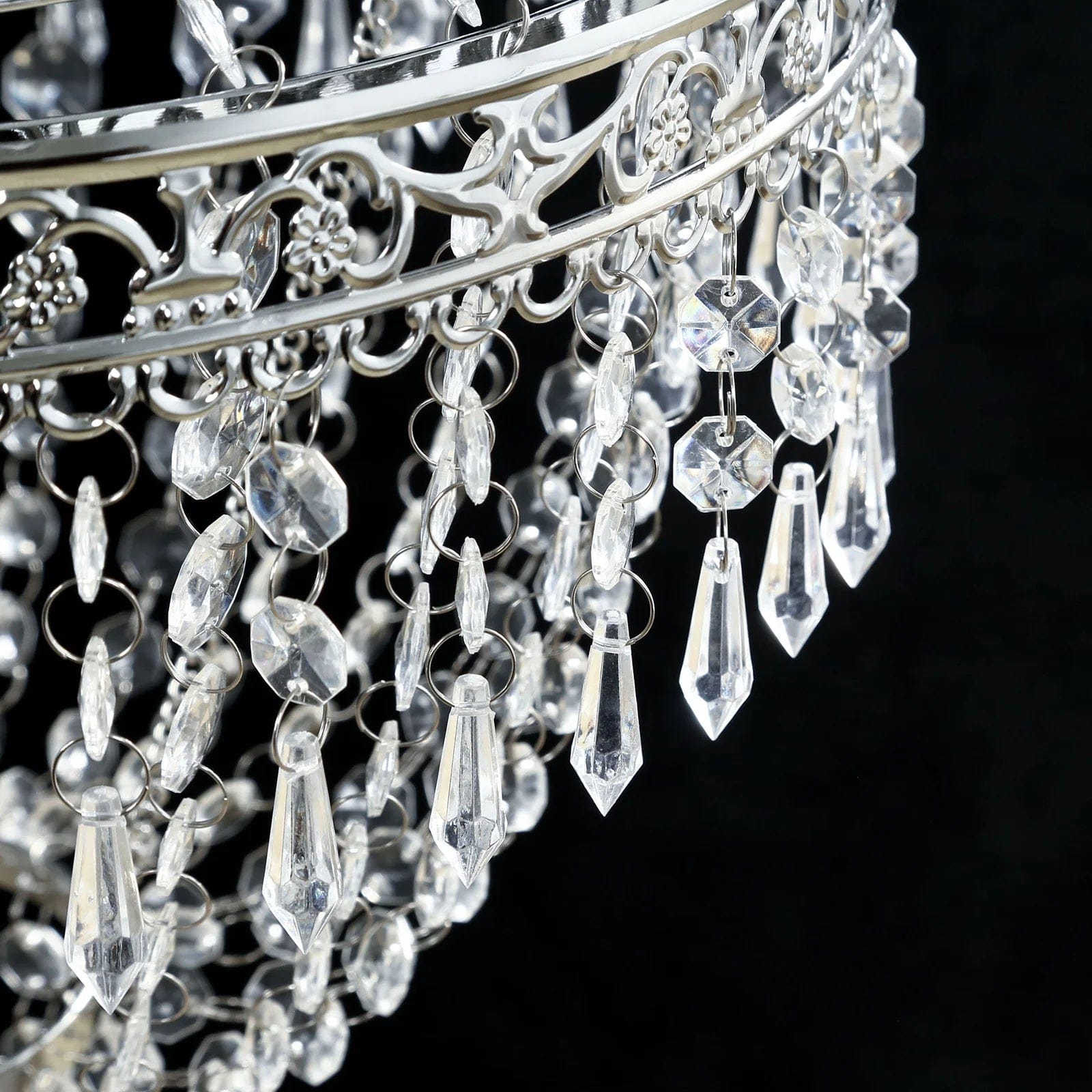 Clear Beaded Crystal Chandelier with Ornate Metal Frame