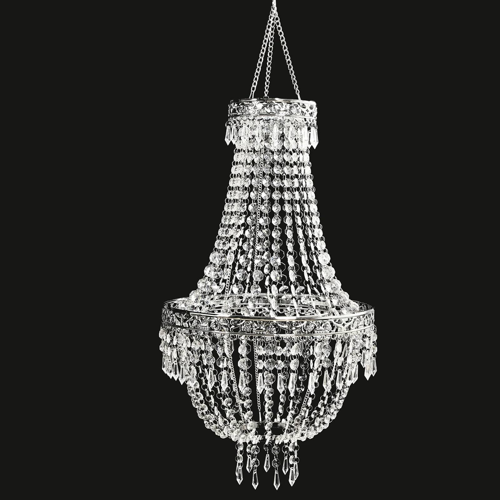 Clear Beaded Crystal Chandelier with Ornate Metal Frame