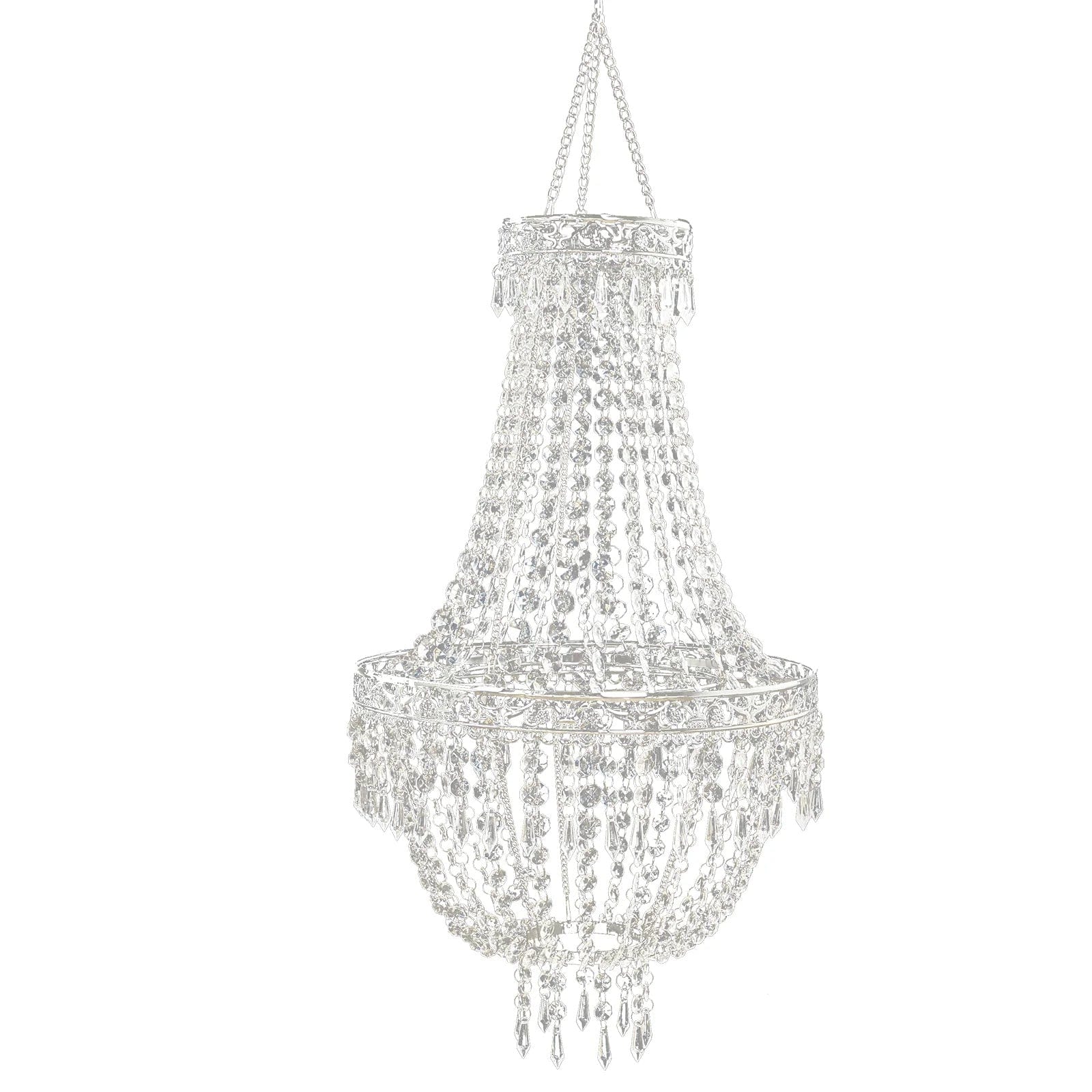 Clear Beaded Crystal Chandelier with Ornate Metal Frame
