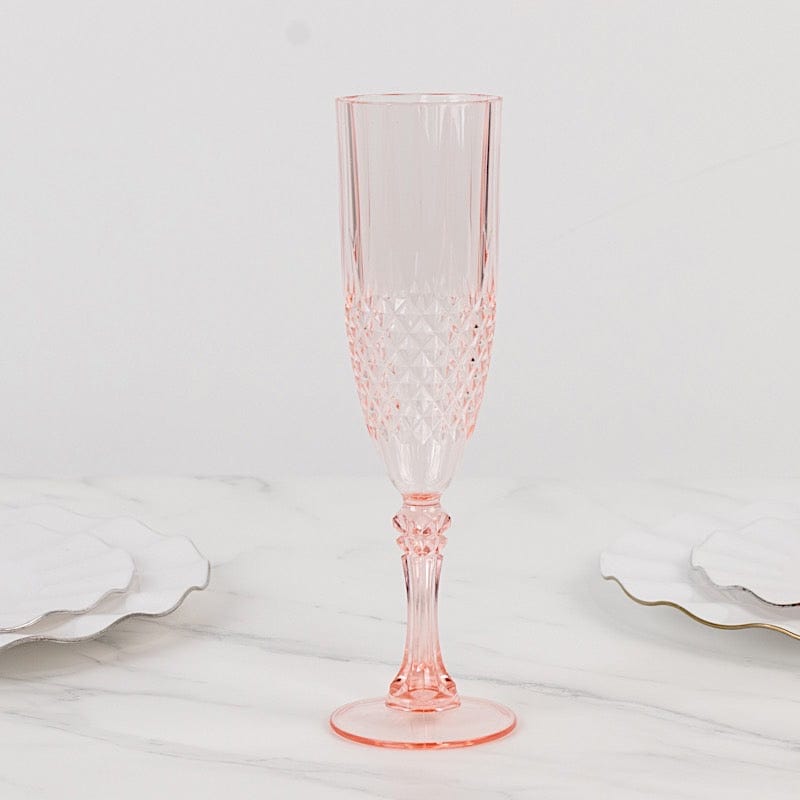 6 Clear 8 oz Crystal Disposable Plastic Party Champagne Flutes