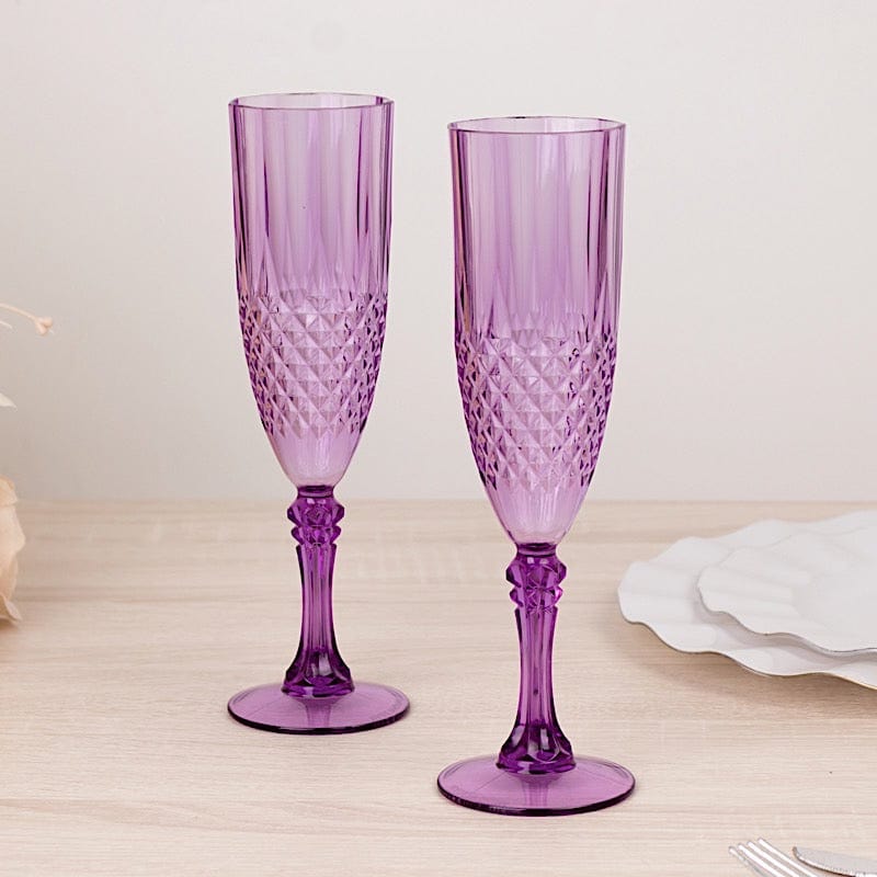 6 Clear 8 oz Crystal Disposable Plastic Party Champagne Flutes