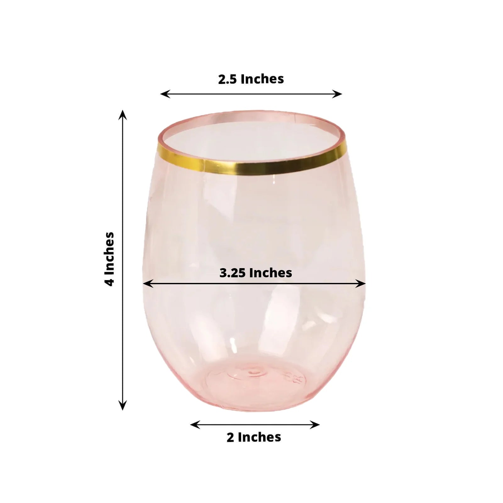 12 Gold Rim 14 oz Disposable Plastic Stemless Wine Glasses