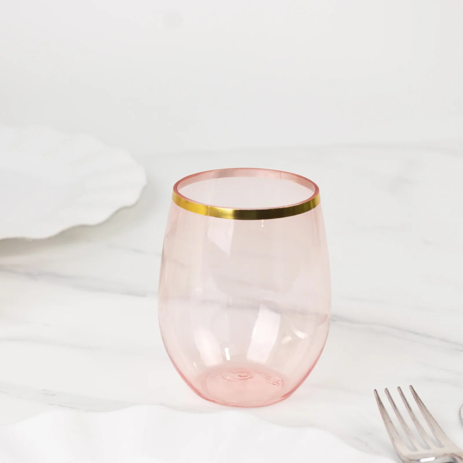 12 Gold Rim 14 oz Disposable Plastic Stemless Wine Glasses