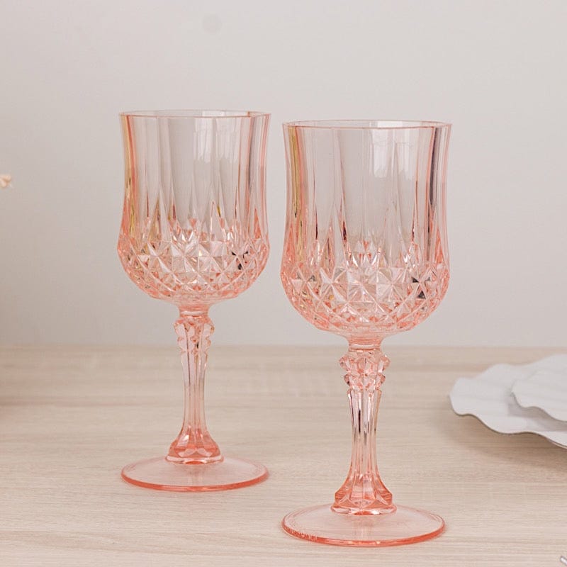 6 Disposable 8 oz Crystal Cut Goblets Plastic Wine Glasses