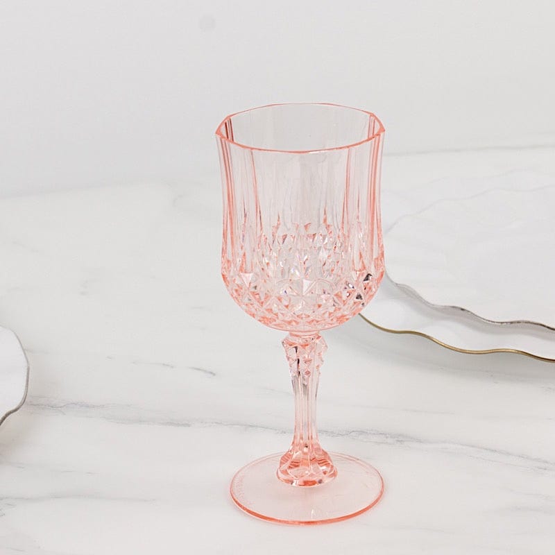 6 Disposable 8 oz Crystal Cut Goblets Plastic Wine Glasses