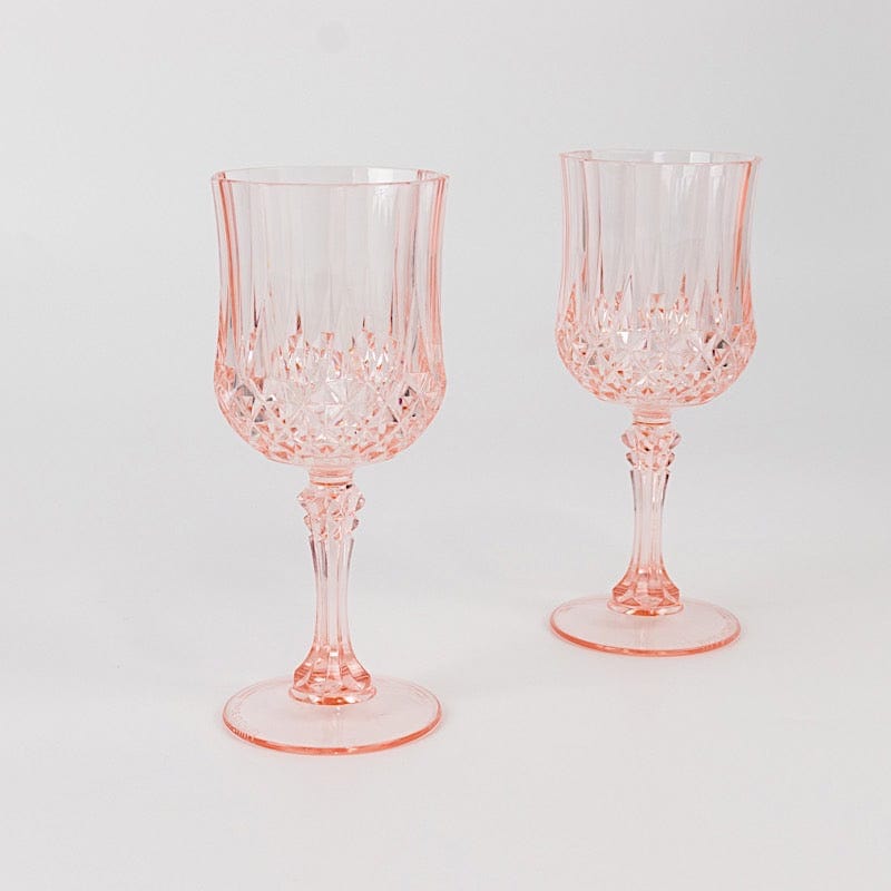 6 Disposable 8 oz Crystal Cut Goblets Plastic Wine Glasses