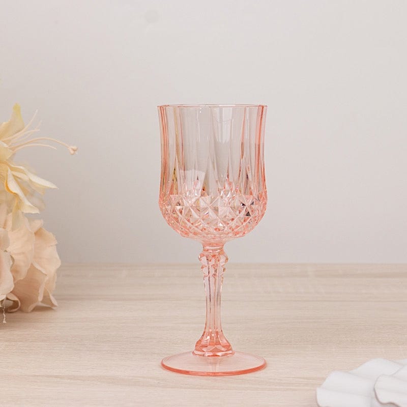 6 Disposable 8 oz Crystal Cut Goblets Plastic Wine Glasses