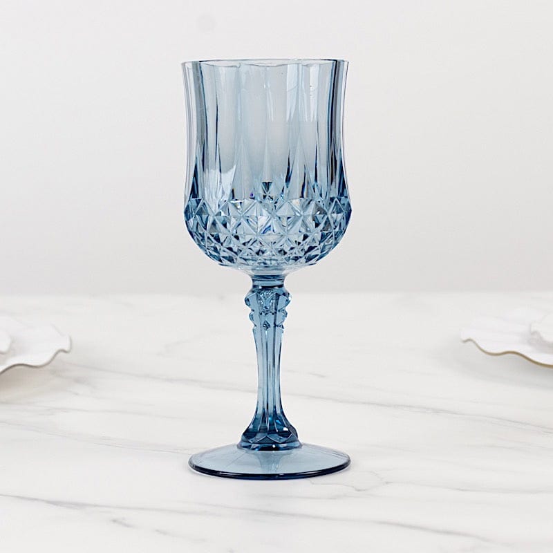 6 Disposable 8 oz Crystal Cut Goblets Plastic Wine Glasses