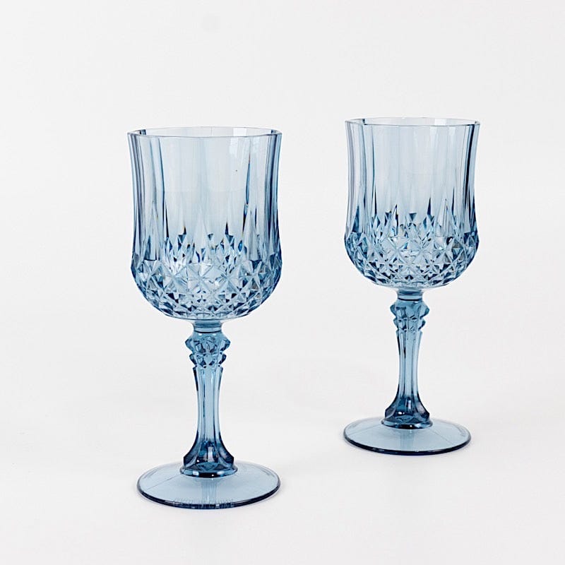 6 Disposable 8 oz Crystal Cut Goblets Plastic Wine Glasses