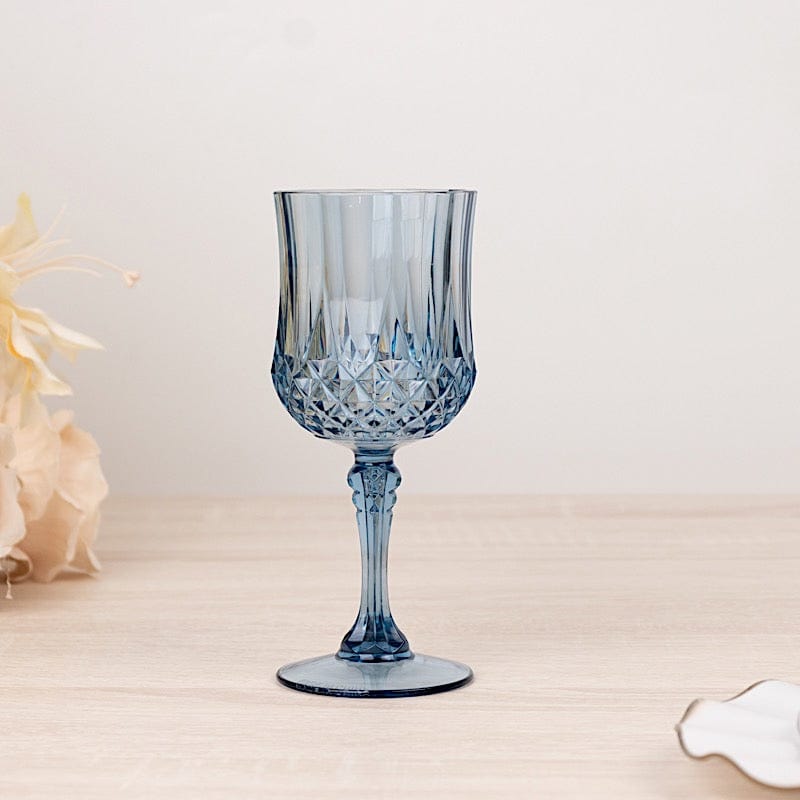 6 Disposable 8 oz Crystal Cut Goblets Plastic Wine Glasses