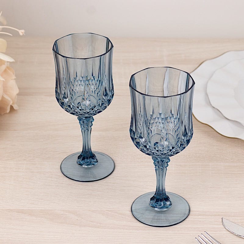 6 Disposable 8 oz Crystal Cut Goblets Plastic Wine Glasses
