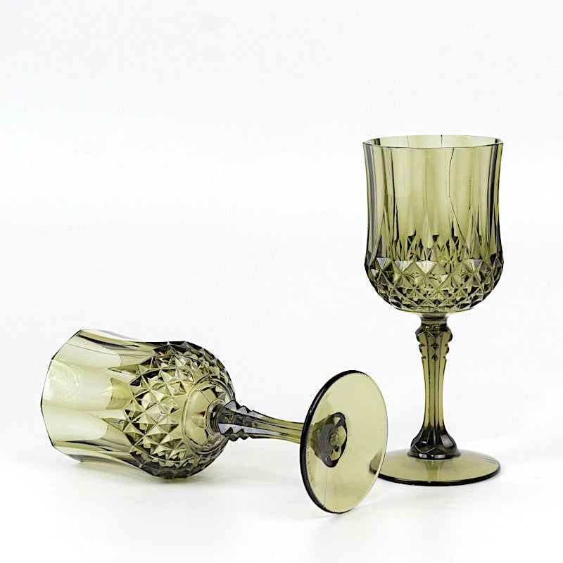 6 Disposable 8 oz Crystal Cut Goblets Plastic Wine Glasses