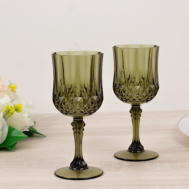 6 Disposable 8 oz Crystal Cut Goblets Plastic Wine Glasses