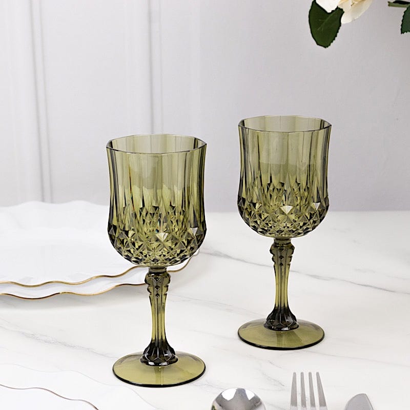 6 Disposable 8 oz Crystal Cut Goblets Plastic Wine Glasses
