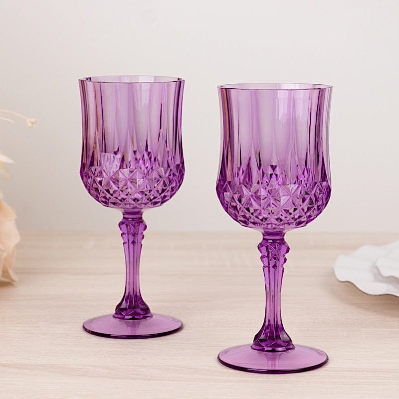 6 Disposable 8 oz Crystal Cut Goblets Plastic Wine Glasses
