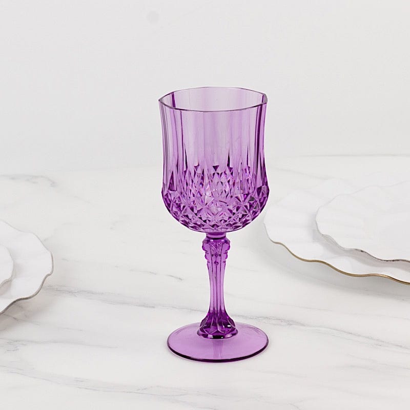 6 Disposable 8 oz Crystal Cut Goblets Plastic Wine Glasses