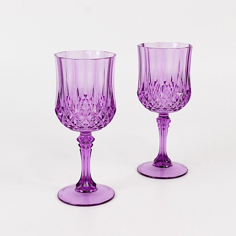 6 Disposable 8 oz Crystal Cut Goblets Plastic Wine Glasses