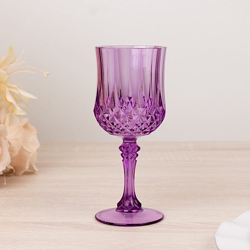 6 Disposable 8 oz Crystal Cut Goblets Plastic Wine Glasses