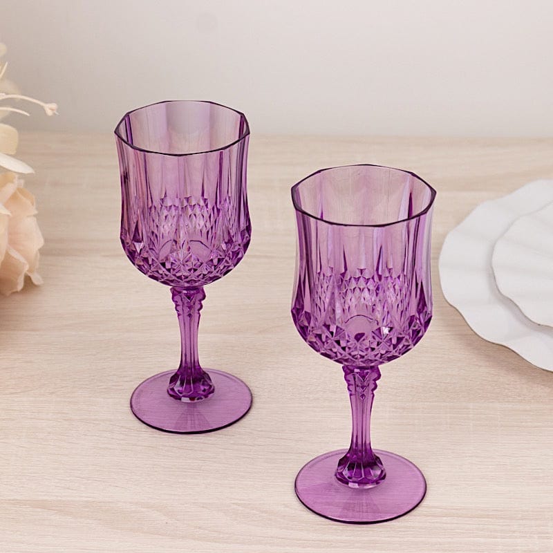 6 Disposable 8 oz Crystal Cut Goblets Plastic Wine Glasses