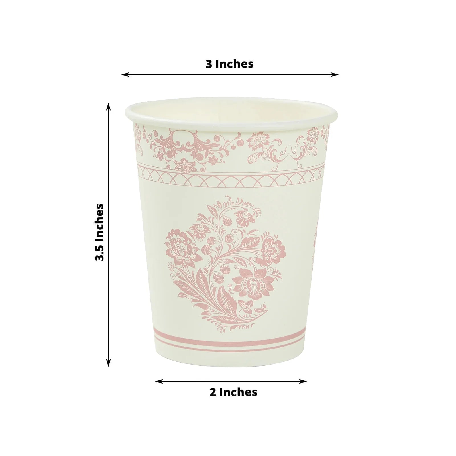 24 White and pink Round French Toile Floral Paper Cups