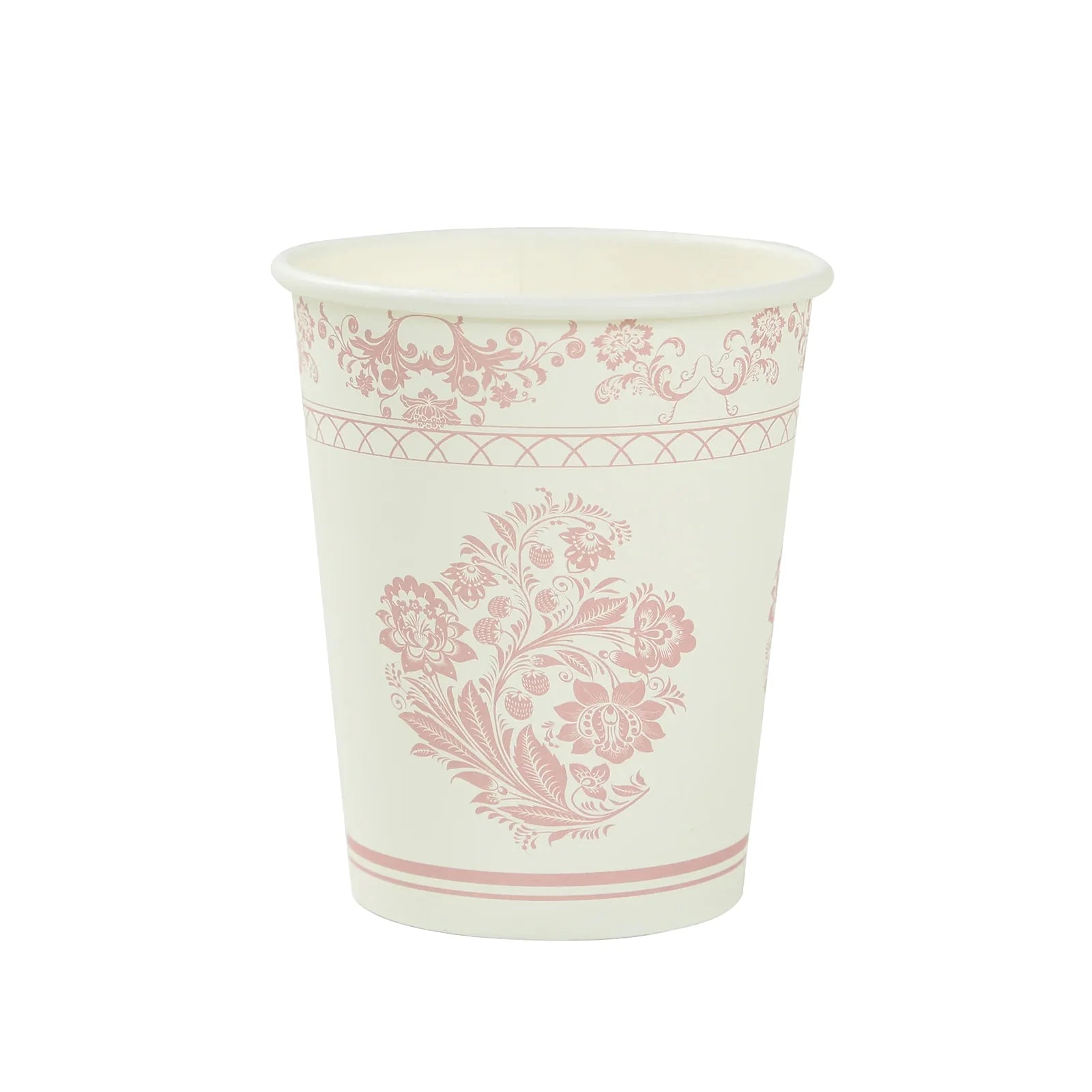 24 White and pink Round French Toile Floral Paper Cups