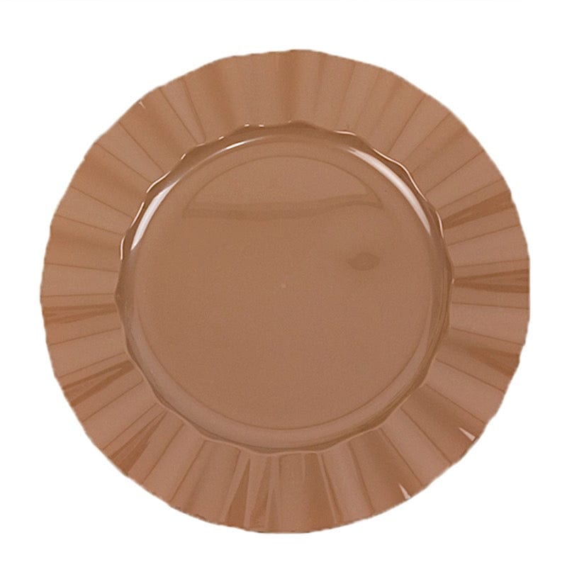 10 Round Disposable Salad Dinner Plastic Plates with Gold Wavy Trim