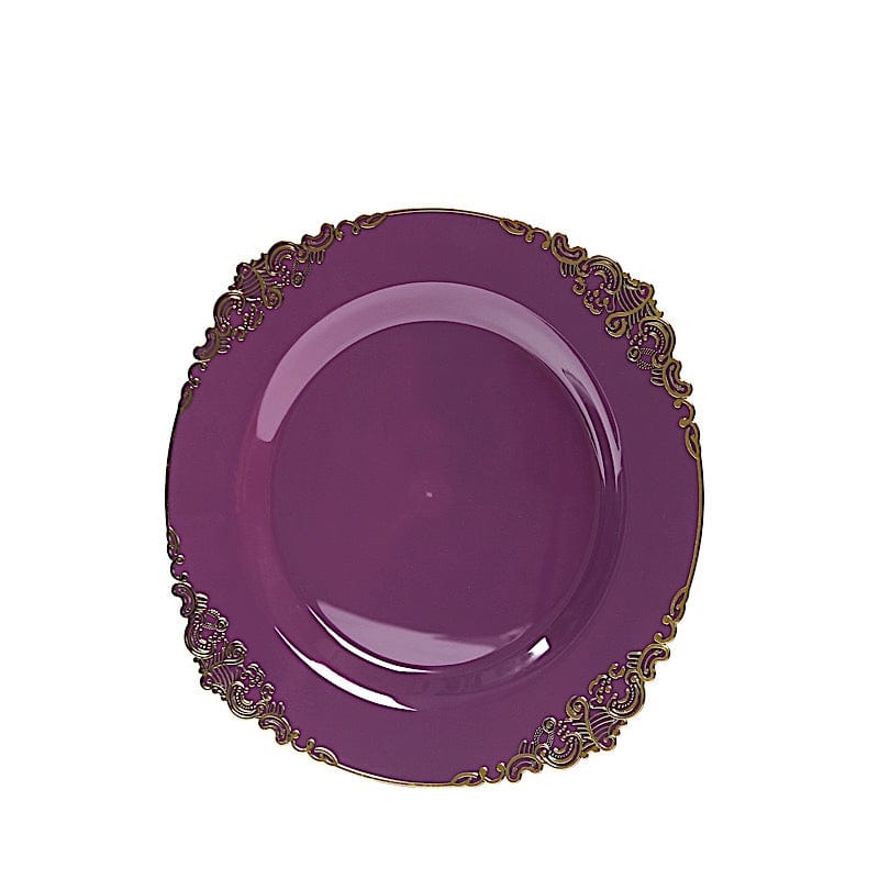 10 Round Disposable Plastic Salad Dinner Plates with Embossed Baroque Trim