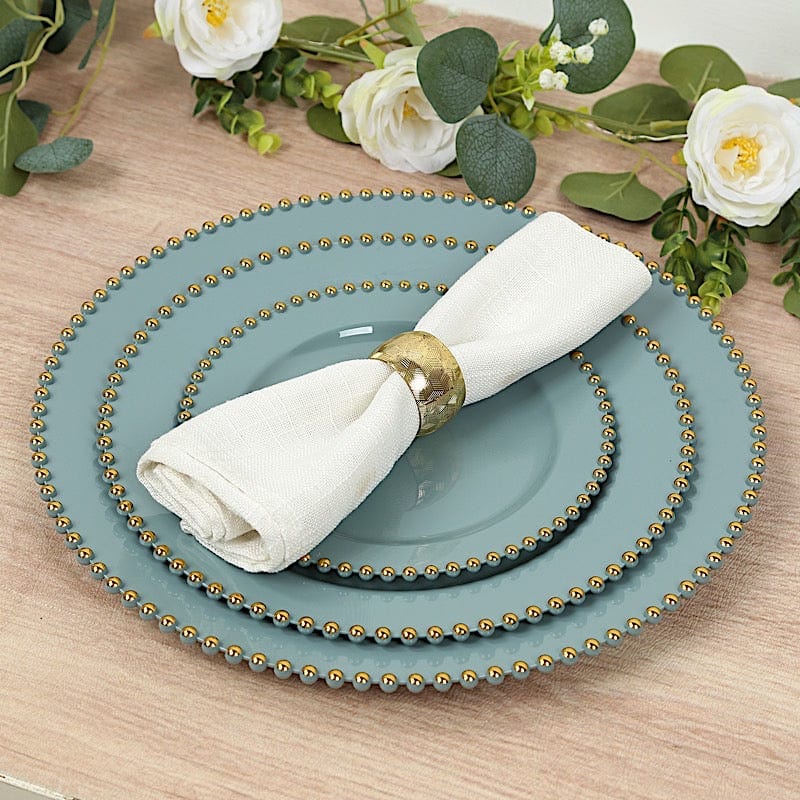 10 Round Disposable Plastic Salad and Dinner Plates with Beaded Trim