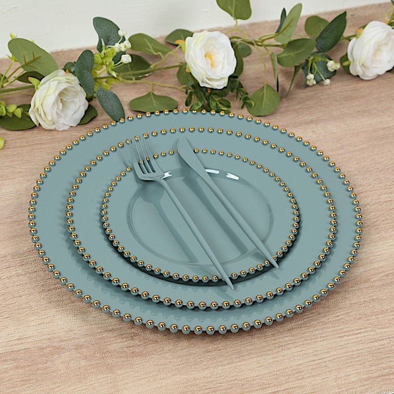 10 Round Disposable Plastic Salad and Dinner Plates with Beaded Trim