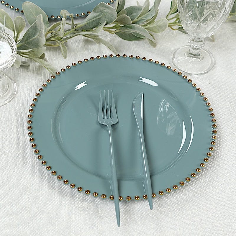 10 Round Disposable Plastic Salad and Dinner Plates with Beaded Trim