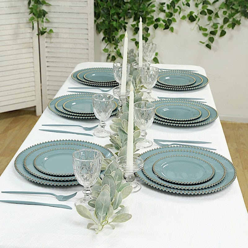 10 Round Disposable Plastic Salad and Dinner Plates with Beaded Trim