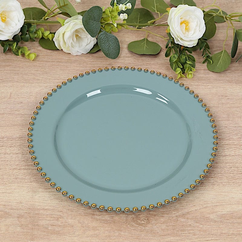 10 Round Disposable Plastic Salad and Dinner Plates with Beaded Trim