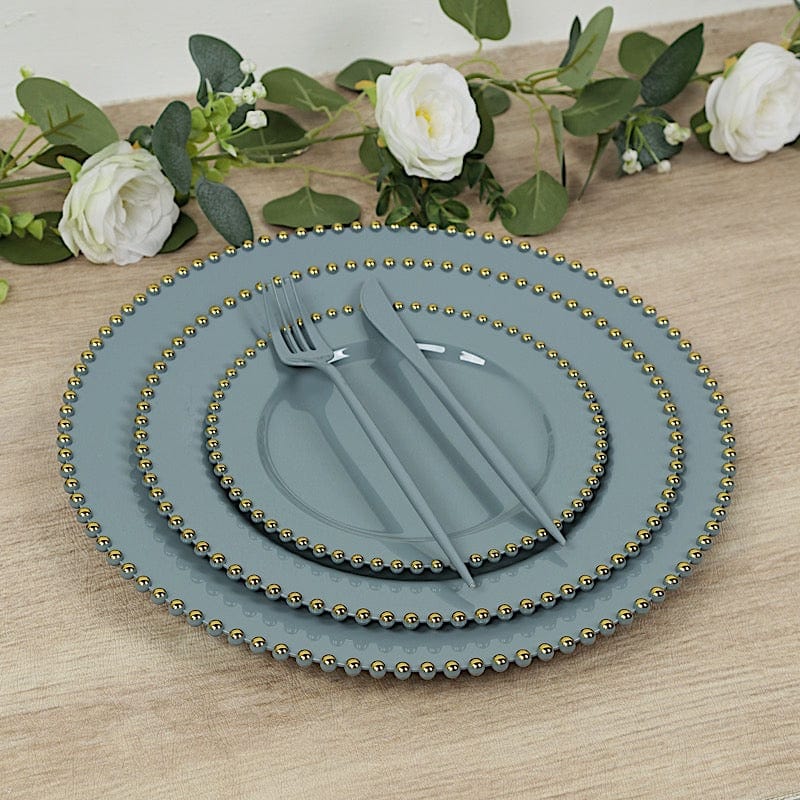 10 Round Disposable Plastic Salad and Dinner Plates with Beaded Trim