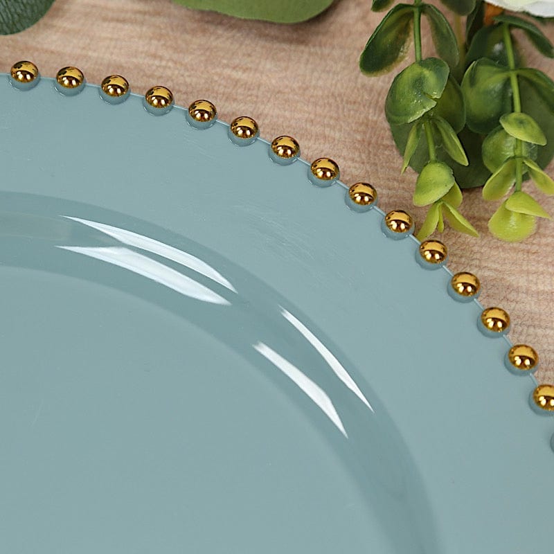 10 Round Disposable Plastic Salad and Dinner Plates with Beaded Trim